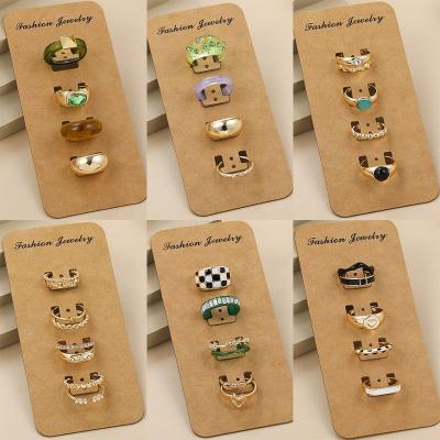 China TRENDY New Trendy Geometric Acrylic Resin Rings Gold Color Round Chunky Ring Set for Women Vintage Fashion Jewelry Wholesale for sale