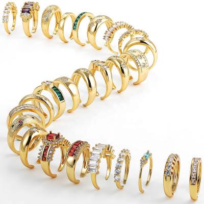 China CLASSIC New Trendy Colorful CZ Zircon Crystal Rings for Women Gold Plated Geometric Open Finger Ring Female Wedding Party Jewelry Gift for sale