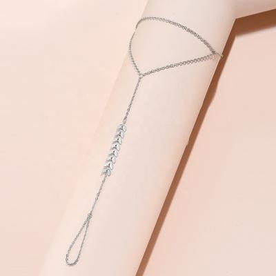 China TRENDY 2023 New Fashion Silver Color Fishbone Chain Bracelet Finger Ring for Women Link Chains Hand Harness for sale