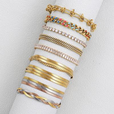 China TRENDY Fashion Snake Chain Bracelet for Women Stainless Steel Metal Cuban Link Chain Crystal Tennis Bracelets on The Hand Jewelry for sale