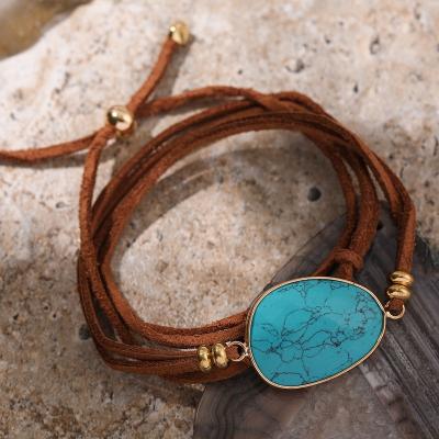 China Vintage Vintage Multilayer Rope Leather Bracelets for Women Men Bohemian Big Geometric Natural Stone Charm Bracelet Female Male Jewelry for sale