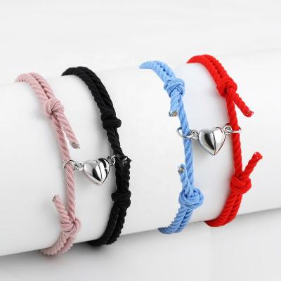 China Romantic 2pcs/set Fashion Love Heart Magnetic Couple Bracelets for Women Men Adjustable Knot Rope Chain Bracelet Lover Friendship Gift for sale