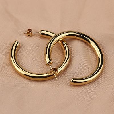 China TRENDY Oversize Gold Plated Hoop Earring Simple Thick Round Circle Stainless Steel Earrings for Women for sale