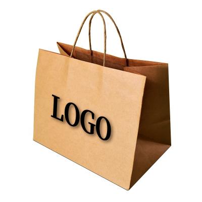 China Recyclable Kraft Paper Bags With Custom Logo Print With Handle Twisted 22*30+11cm Shopping Bag for sale