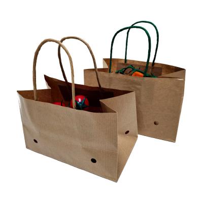 China Recycled Materials Hot Selling Reusable Take Away Kraft Paper Bags For Fruits And Vegetables for sale