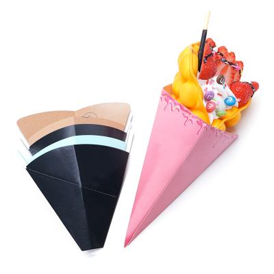 China Recycled Materials Your Own Design Customized Food Grade Bubble Waffle Paper Cone Portable Takeaway Packaging Cup Holder for sale