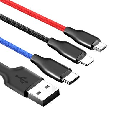 China free shipping 3A Nylon Braided 3 In 1 USB Cable For 8pin Micro Type C Samsung Charging Cable for sale