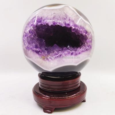 China Open Smile Amethyst Crystal Geode Ball For Sale From China High Quality Natural Hand Carved Geode Agate for sale