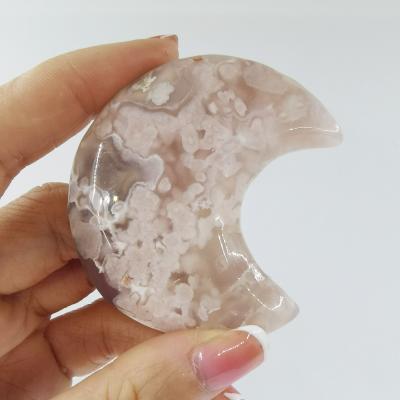 China Europe New Products Wholesale Natural Flower Agate Moon Shape Crystal For Decoration for sale