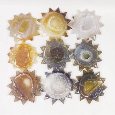 China China Wholesale Natural Hand Carved Crystal Agate Geode Sun Face For Home Decoration for sale