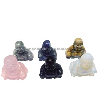 China Natural Europe 2 Inches Rose Quarter Resting Buddha Gemstone Folk Crafts Feng Shui Decoration For Healing for sale