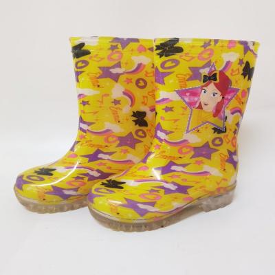 China Kids Waterproof Rainbow PVC Yellow Lit Waterproof Rain Boots for sale