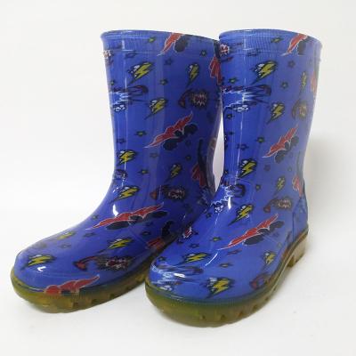 China Waterproof Fireworks Printing Kids PVC Blue Lighted Rain Boots for sale