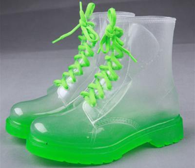 China Colorful Neon Fashion Women PVC Ankle Martin Transparent Medium Rain Boots Waterproof for sale