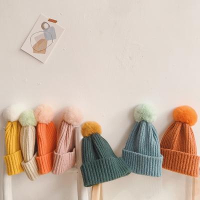 China New COMMON Good Quality Women Winter Kids Cover Warm Knit Mom And Baby Hat Knitted Pom Pom Beanie Earflaps For Warm for sale