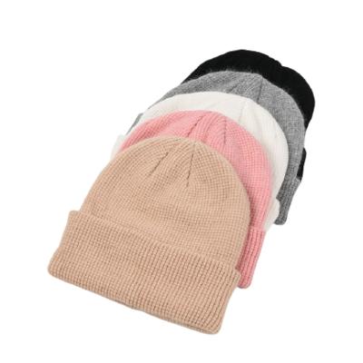 China Custom Logo UNISEX Sailor COMMON Skater Winter Fisherman Knit Soft Solid Color Faux Rabbit Fur Waffle Skullcap For Men And Women for sale