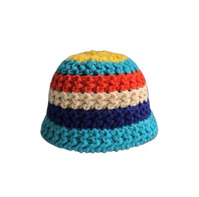 China NEW COMMON excellent fashion winter bucket hat top quality fashion knit cloche hat rainbow color warm crochet hat for sale