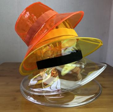 China Character Transparent PVC Rain Hat, Clear PVC Soft Plastic Jelly Bucket Hat Transparent (Black) Women Headwear Sun Visor Hat for sale