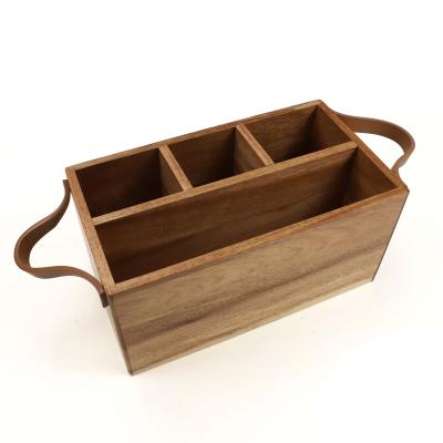 China Modern Natural Kitchen Tableware Restaurant Cutlery Utensil Storage Trolley Rack Bamboo Wooden Box With Handle for sale