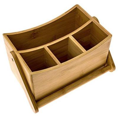 China Kitchen Tableware Modern Natural Restaurant Cutlery Utensil Storage Trolley Rack Bamboo Wooden Box with Folding Handle for sale