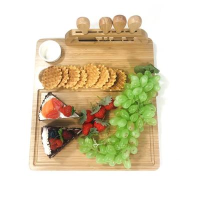 China Sustainable Bamboo Cheese Board Set Cheese Dish Board With Cutlery Set, Tray Charcuterie Platter Wooden Serving for sale