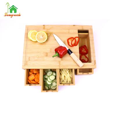 China Large viable bamboo cutting board with bamboo drawers and lids, chopper with juice flutes for sale