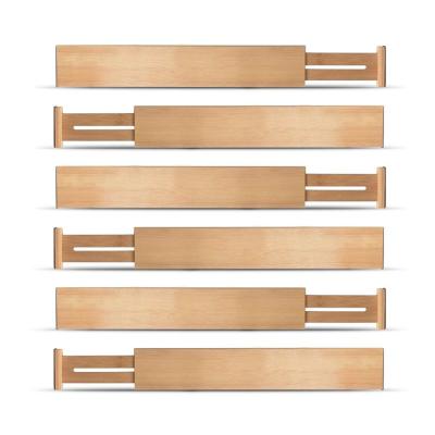 China 6 Pack Drawer Organizer Adjustable Wood Organizer Natural Bamboo Kitchen Drawer Dividers for sale