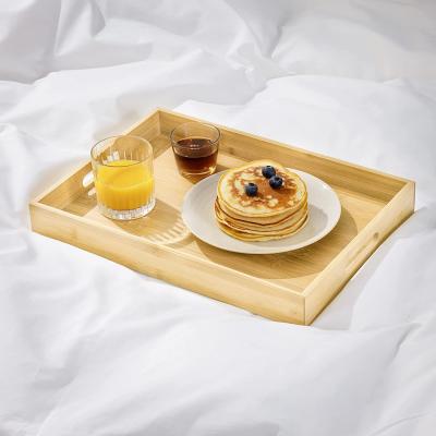 China Kitchen Tray Breakfast Tray Wooden Tray Bamboo Serving Rectangular Serving Tray With Handles With Handles for sale