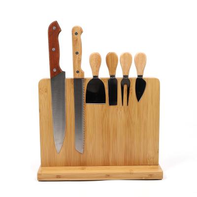 China Durable Natural Bamboo Highly Magnetic Double Side Knife Block Kitchen Cutlery Holder Knives Holder for sale