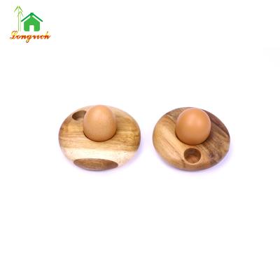 China Viable Acacia Wooden Egg Tray Tabletop Display and Fridge Storage Deviled Container Egg Rack for Kitchen for sale