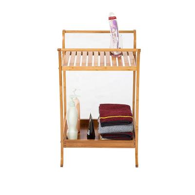 China 2 Tier Bathroom Rack Bamboo Multi-Function Wooden Corner Living Room Bathroom Storage Organizing Shelf for sale