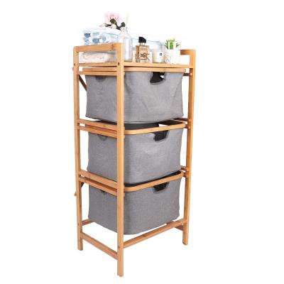 China Contemporary Bamboo Laundry Basket 3 Section Freestanding Laundry Hamper Sorter With Removable Lid Bags for sale