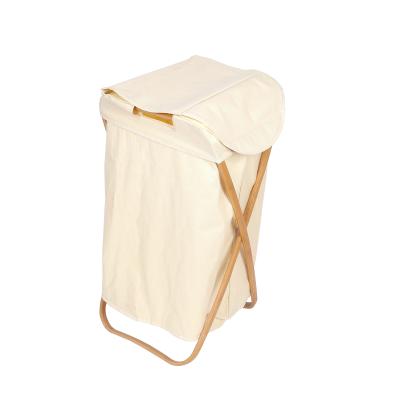 China Foldable Bamboo Laundry Basket Wooden Folding Laundry Basket Washbasket With Removable Laundry Bag for sale