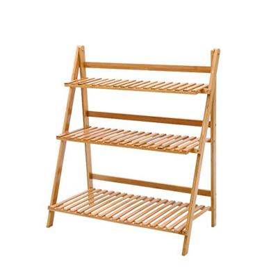 China Sustainable Plant Storage Rack Wooden Flower Folding Bamboo Shelf Garden Bamboo Shelf for sale