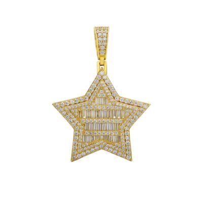 China High Quality Hip Hop Jewelry Hip Hop Wand Silver Gold Plated Iced Out Super Star Shaped Pendant for sale