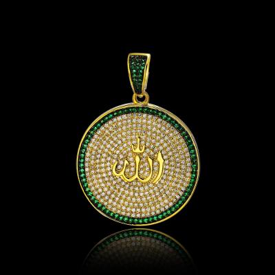 China Men Full Diamond Gold Filled Plated Of Hip Hop Charm Islam 43mm 30mm Christian Religious Round Allah Pendant for sale