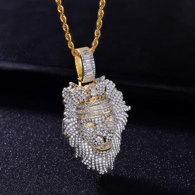 China Shiny Rose Gold Plated Pave CZ Diamond Pendants Lion Head Shaped Hip Hop Men's Chopsticks for sale