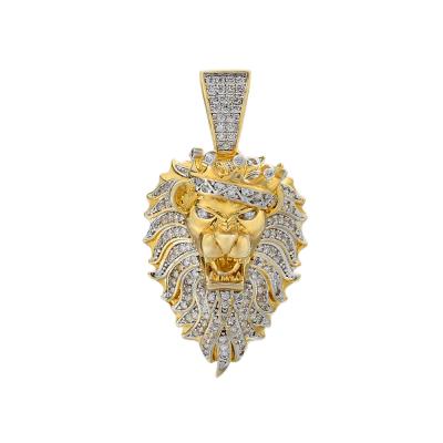 China Shiny Hip Hop Men's 14k Gold Plated Pave CZ Diamond Pendants Lion Head Shaped Chopsticks for sale