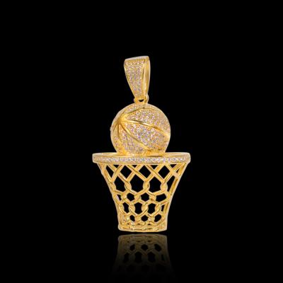 China Silver Metal Crystal Diamond Zirconia Basketball Basket Pendant White Gold Hip Hop Christmas Luxury Jewelry 999 for sale