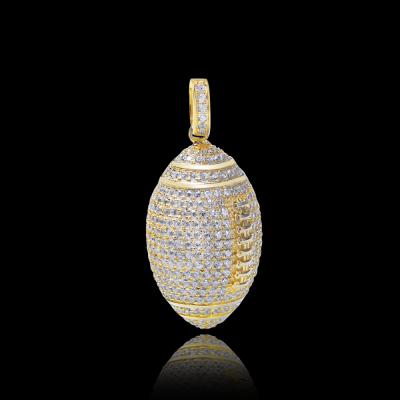 China Hip Hop Charm Sports Jewelry Signed Large 3d Crystal Dimensional 925 Silver Ball Rugby Sports Pendants for sale