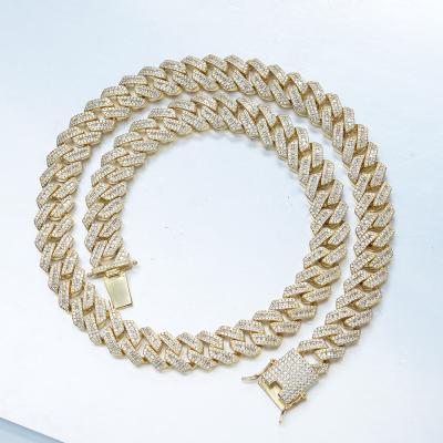 China 2022 Silver Hardware Hip Hop Mens Jewelry 14k Solid Gold Real Iced Out CZ Miami Cuban Link Chain Necklace For Men for sale