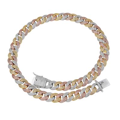 China Hip Hop Wholesale Outlet 14k Gold Necklace Multicolor Iced Out Colorful Cuban Link Chains For Men Jewelry Making for sale