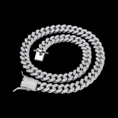 China Hot Sale Hiphop 925 Sterling Silver 12mm CZ Miami Cuban Link Wide Necklace for sale