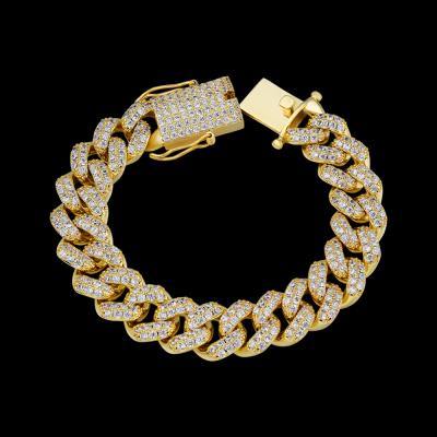 China Hip Hop Men's 925 Sterling Silver Ice Prong Lab 10k Diamond Plated Cuban Link Chain Bracelet for sale