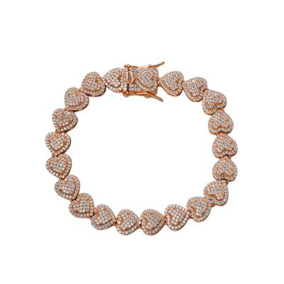 China Hiphop Hip Hop Jewelry High Quality Cubic Zircon Bracelet Rose Gold Plated Iced Bling Heart Shape For Women Gifts for sale