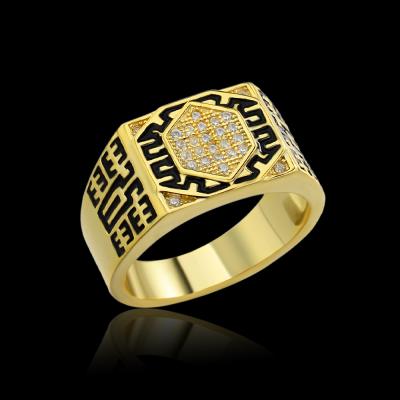 China Wholesale Handmade Hiphop Real Brass Material Hexagon Shaped Black Enamel Rings For Daily Wear for sale