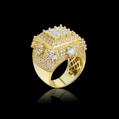 China Hiphop Designer Fashion Cuban 14K Real Gold Plated CZ Diamond Iced Out Rings For Men for sale