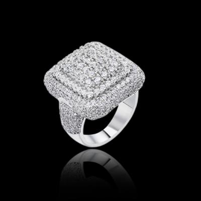 China Pure Hiphop Men's 925 Sterling Silver Heavy Diamond Iced Square Outlet Rings for sale