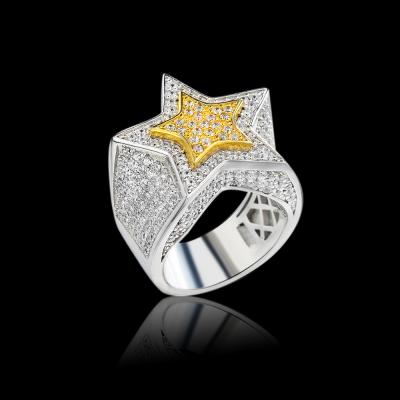 China Hiphop Men's And Women's Multi Color Hiphop Hitter Silver Two Tone Plated Star Shaped Diamond Rings for sale