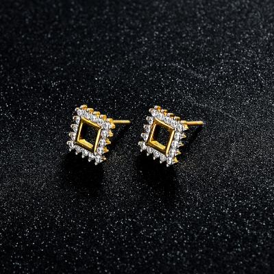 China Tasty Hiphop Minimalist 925 Sterling Silver CZ Diamond Blank Inlay Square Studs Earrings For Women for sale